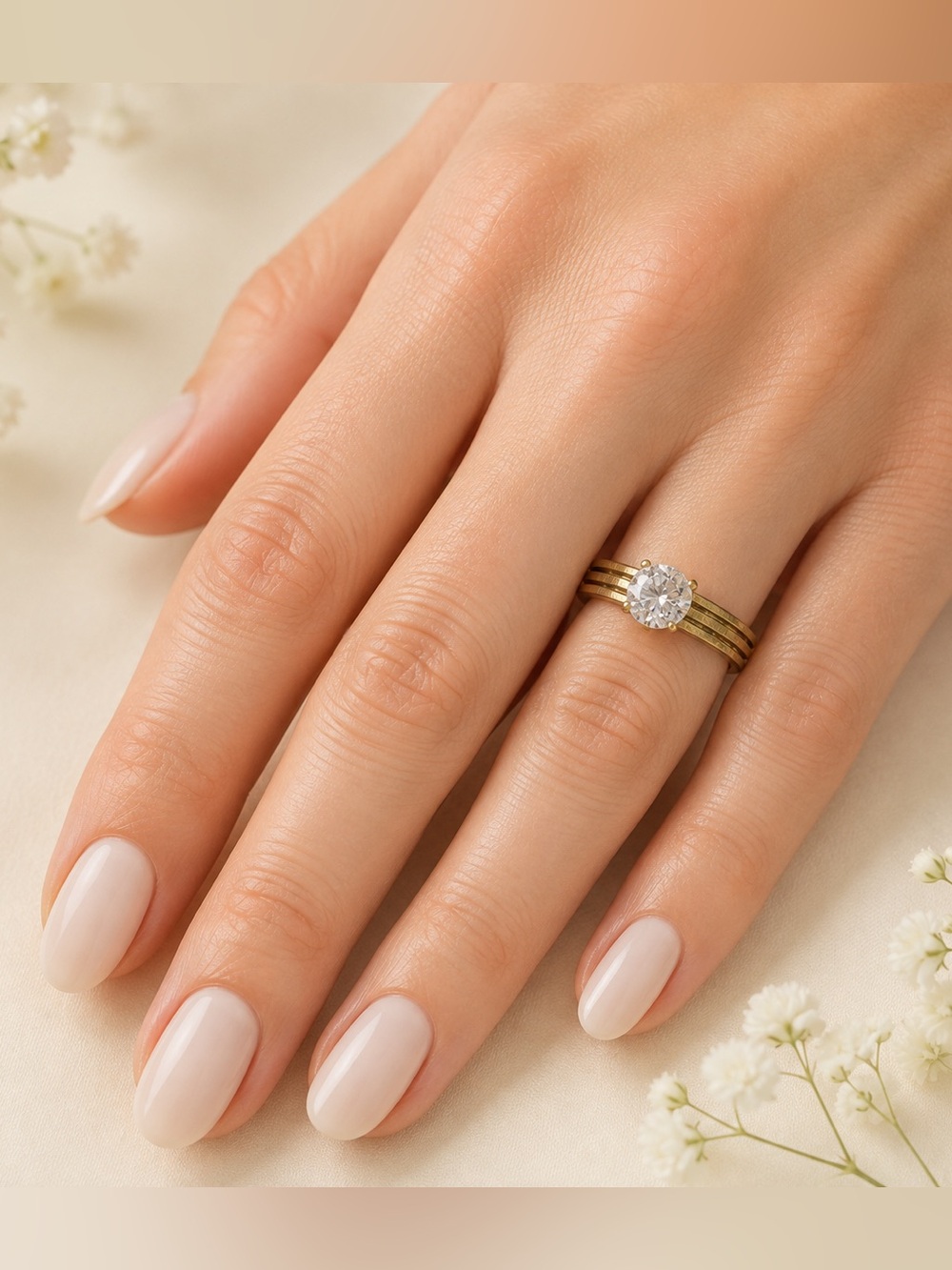 Elegant Gold Band with Clear Stone steel size 6.5
